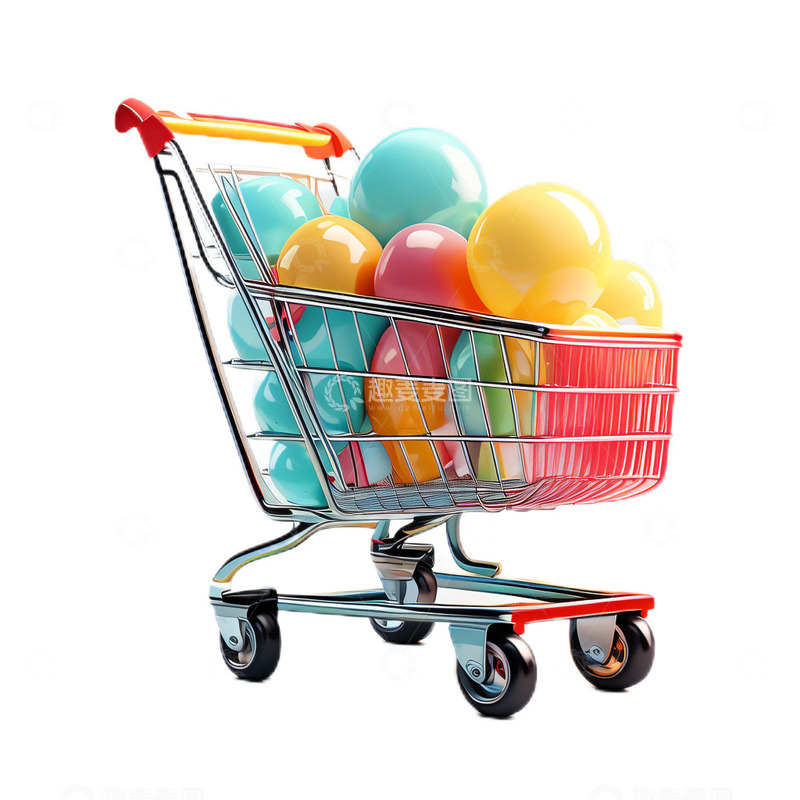 高清大图下载【趣麦麦图】3D立体卡通购物车购物小推车气球节日
