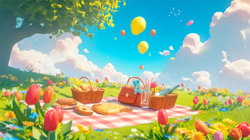 春天郊游户外野餐手绘海报背景