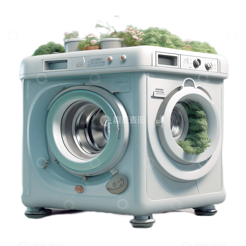高清大图下载【趣麦麦图】3D立体卡通洗衣机机器白色童话