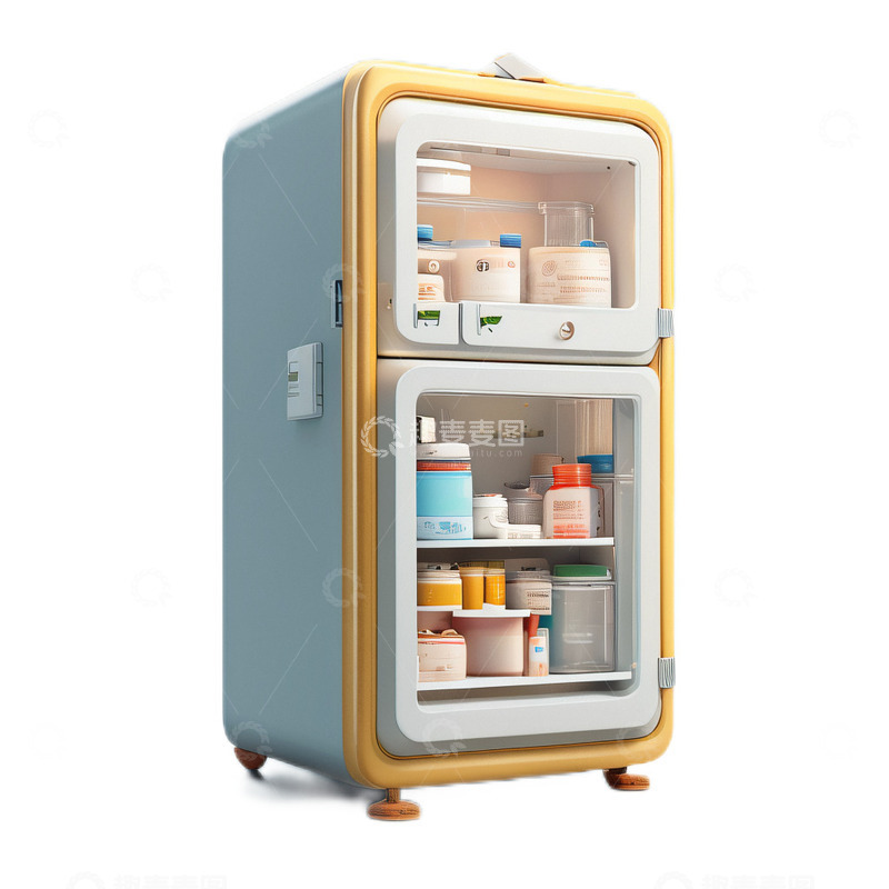 高清大图下载【趣麦麦图】3D立体卡通厨房冰箱电器打开