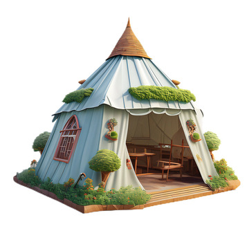 3D立体卡通帐篷郊游旅行淡蓝色