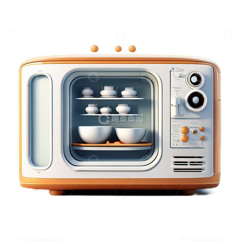 高清大图下载【趣麦麦图】3D立体卡通微波炉电器厨房