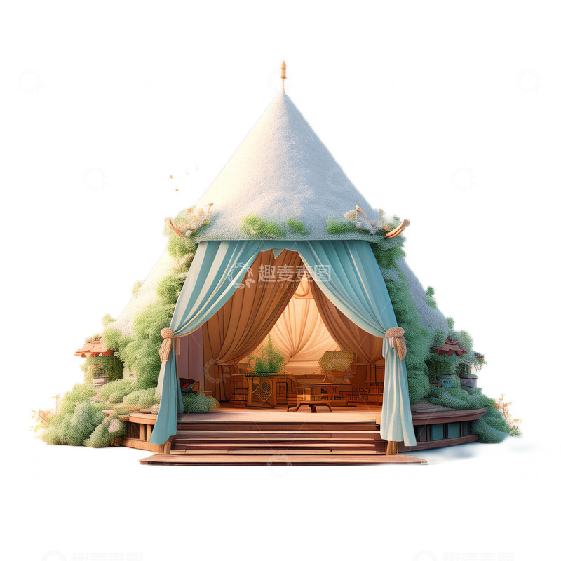 高清大图下载【趣麦麦图】3D立体卡通帐篷郊游旅行