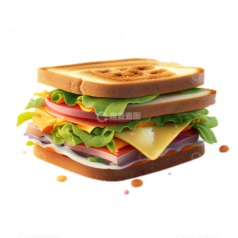 高清大图下载【趣麦麦图】3D立体卡通三明治食物早餐