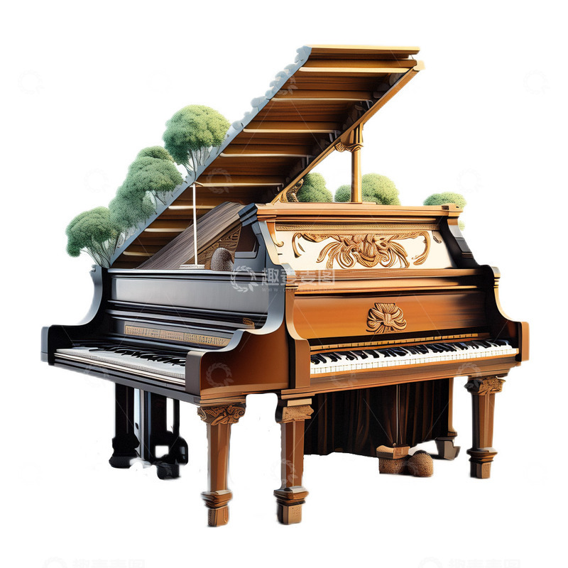 高清大图下载【趣麦麦图】3D立体卡通钢琴乐器素材木质