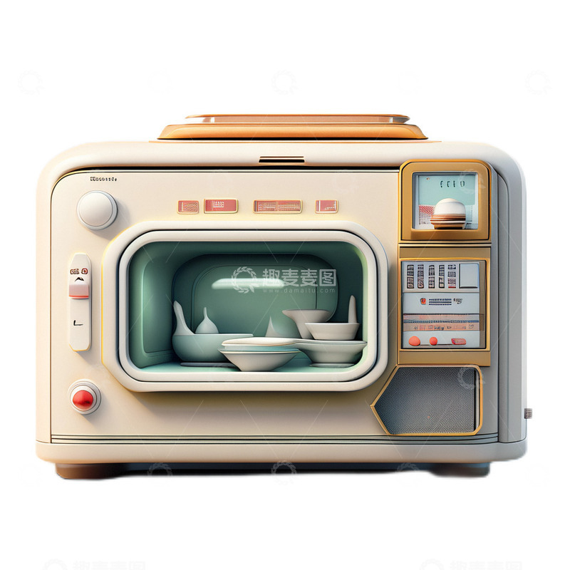 高清大图下载【趣麦麦图】3D立体卡通微波炉电器厨具