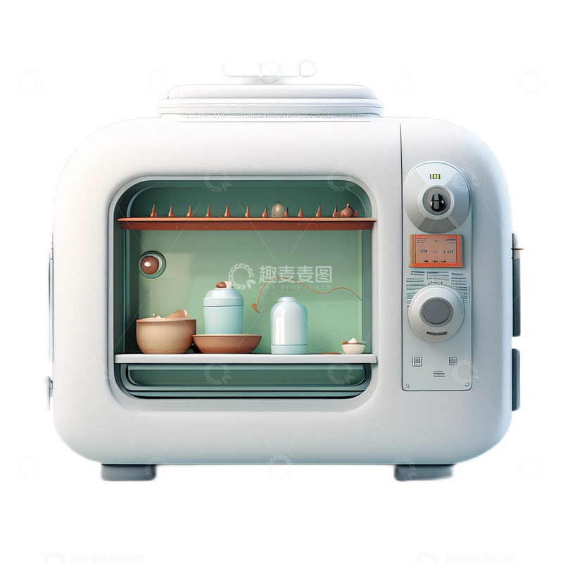 高清大图下载【趣麦麦图】3D立体卡通微波炉电器厨房厨具