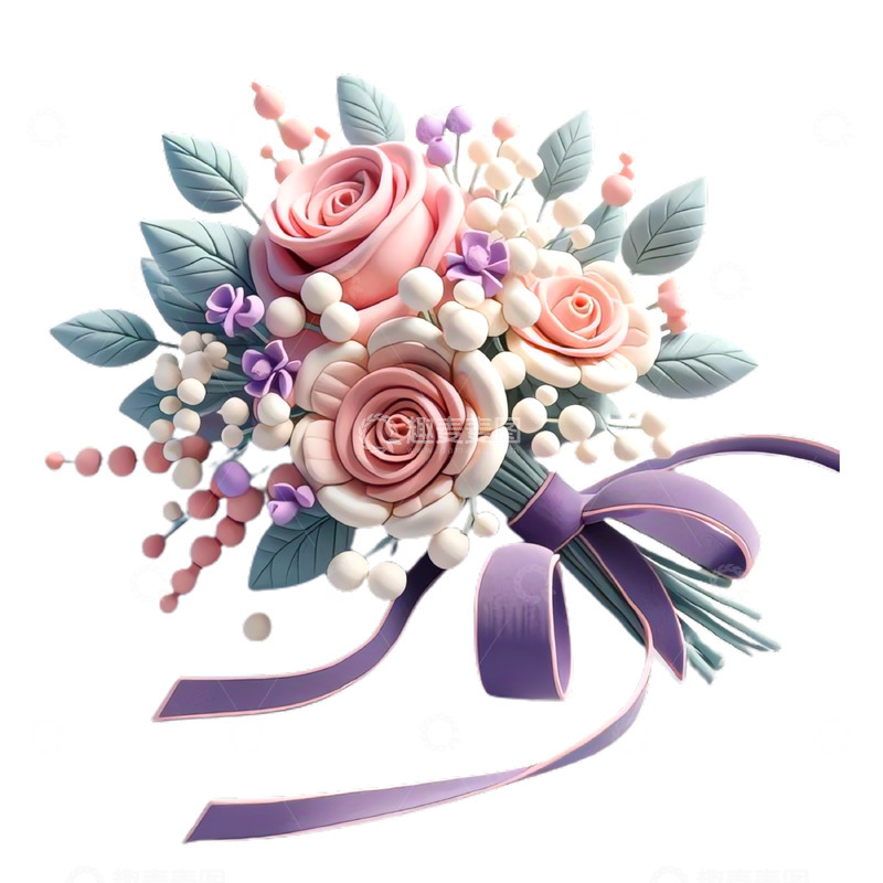 高清大图下载【趣麦麦图】清新3D粘土花束素材