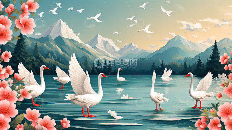 春天山水鲜花风景自然生机唯美场景