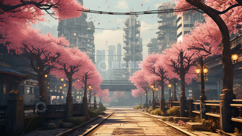 高清大图下载【趣麦麦图】春天桃花建筑唯美场景