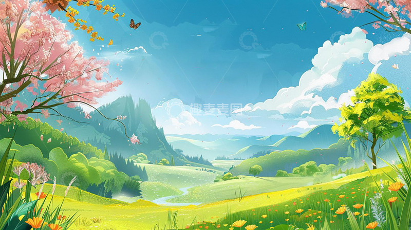 高清大图下载【趣麦麦图】春天春游踏青展板背景