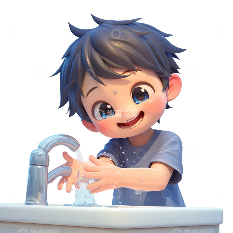 高清大图下载【趣麦麦图】小男孩洗手卫生洗手世界卫生日