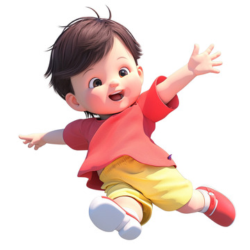 男孩卡通户外徒步踏青玩耍