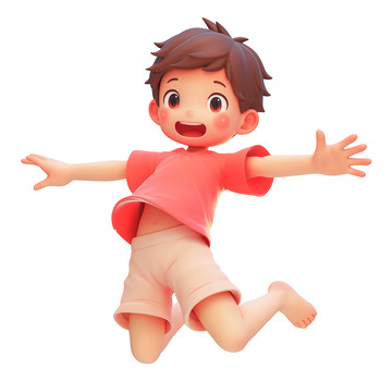 开心跳跃的男孩卡通户外徒步踏青玩耍