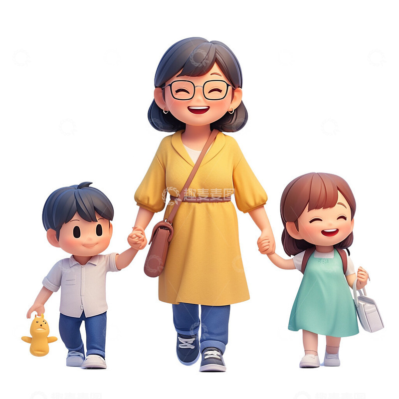 一位母亲带着孩子在户外散步