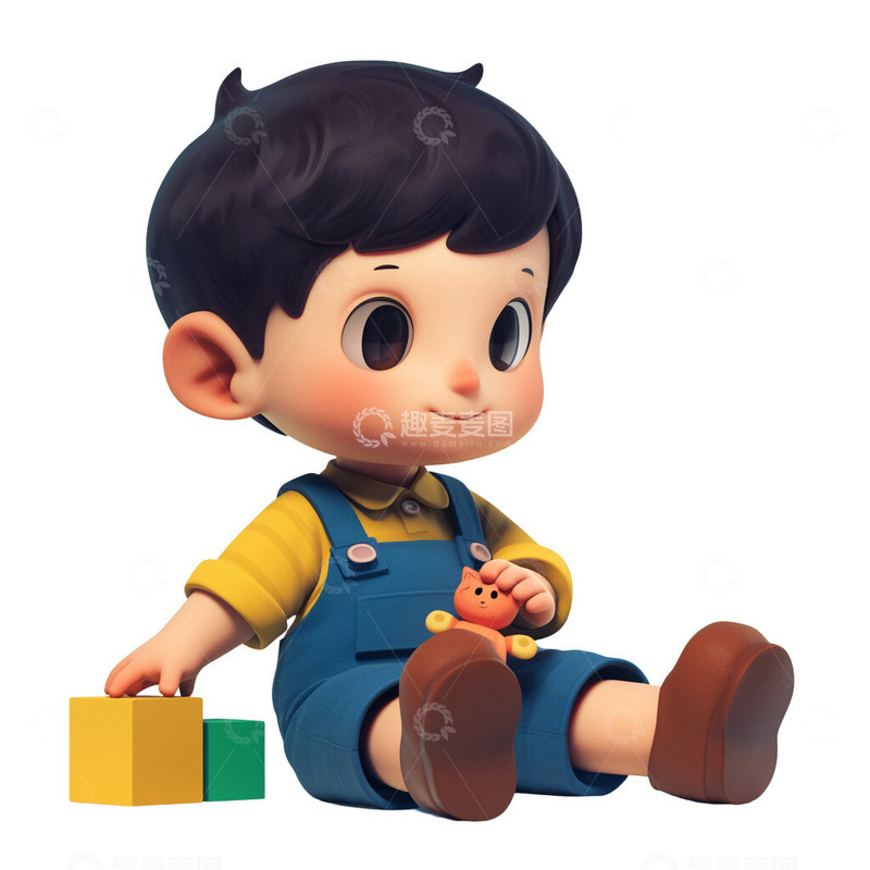 高清大图下载【趣麦麦图】3D小孩玩玩具玩积木