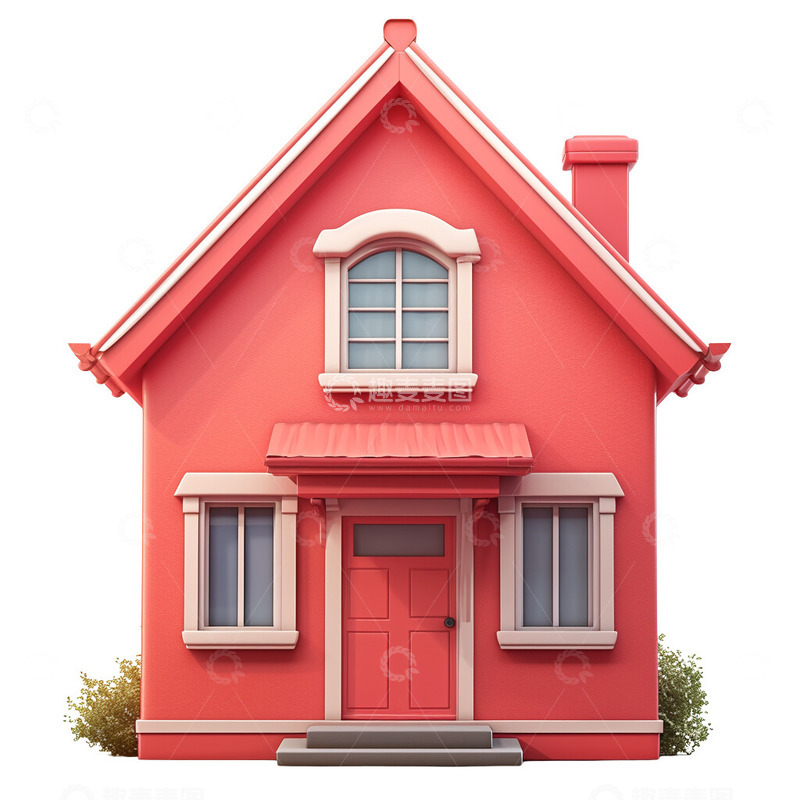 高清大图下载【趣麦麦图】红色小别墅3D插画