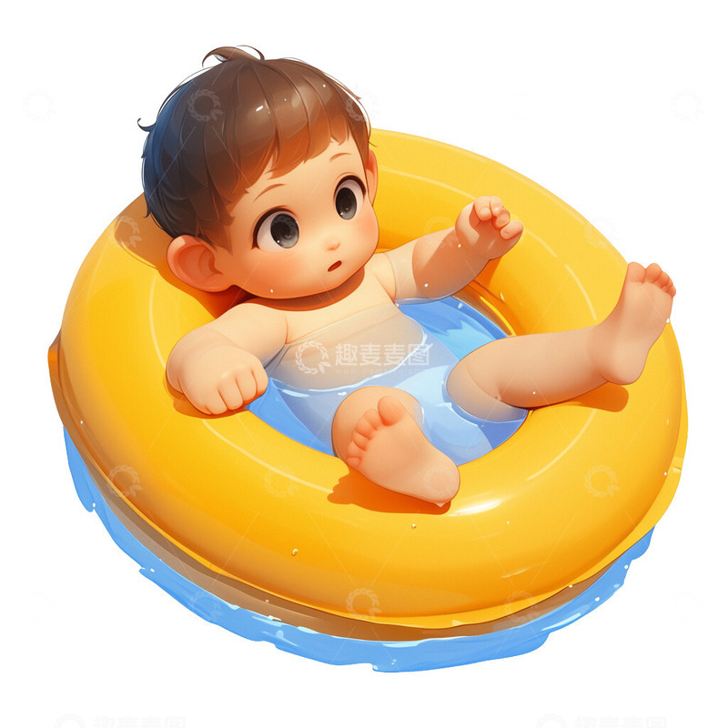 小朋友在游泳圈里玩耍游泳