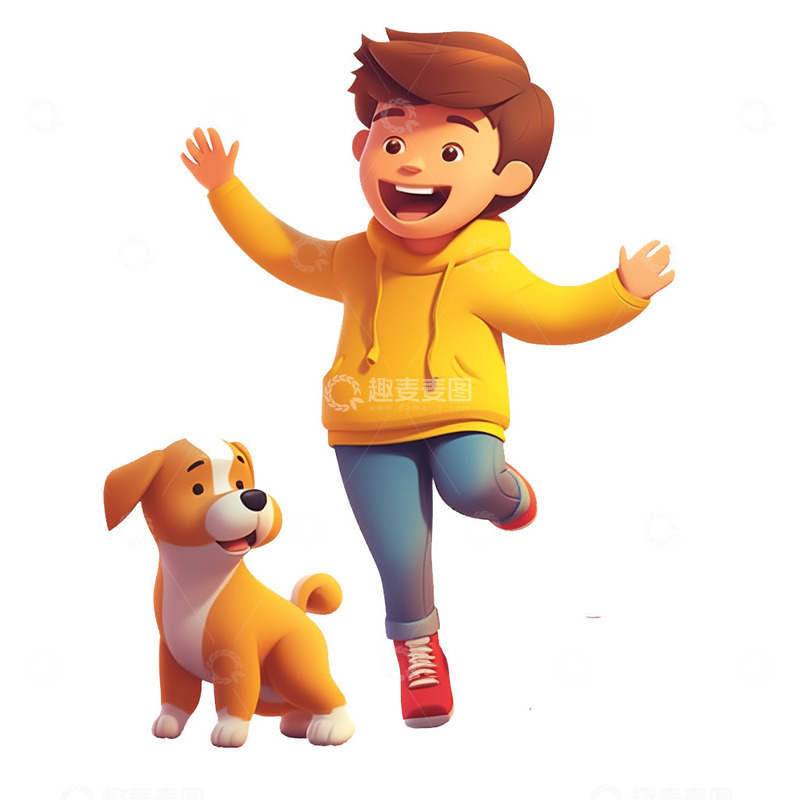 高清大图下载【趣麦麦图】男孩宠物游玩素材