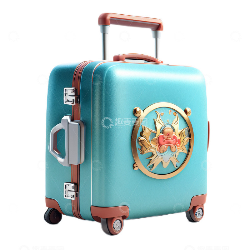 高清大图下载【趣麦麦图】3D立体卡通老式行李箱拉杆青色