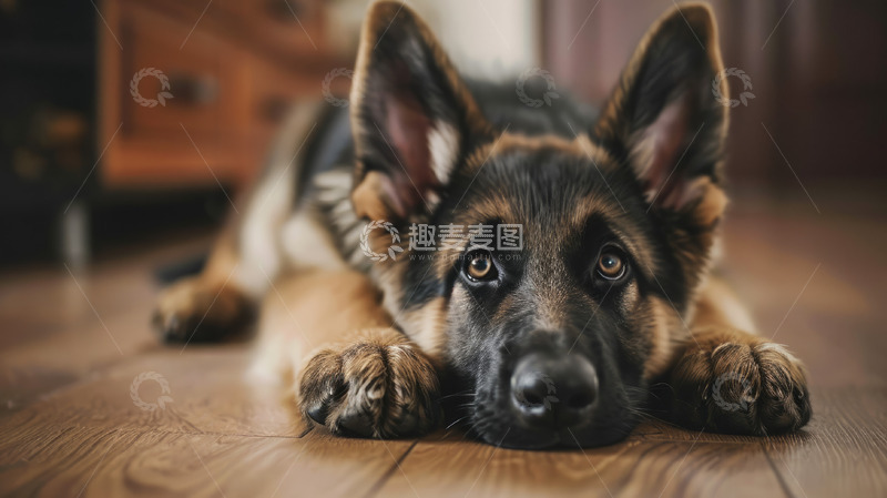 高清大图下载【趣麦麦图】趴在地板上的狗
