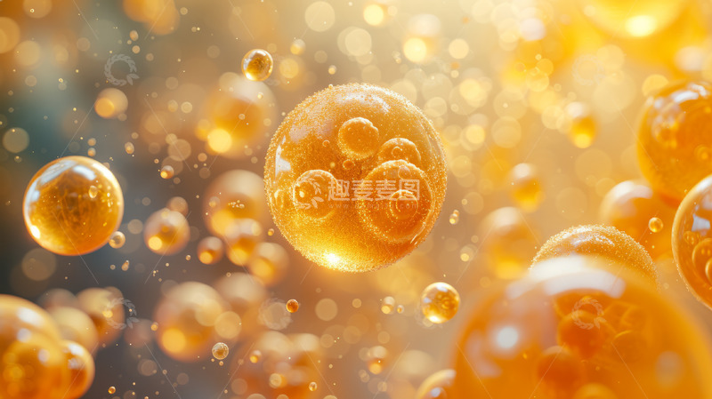 高清大图下载【趣麦麦图】金色液体气泡海报背景