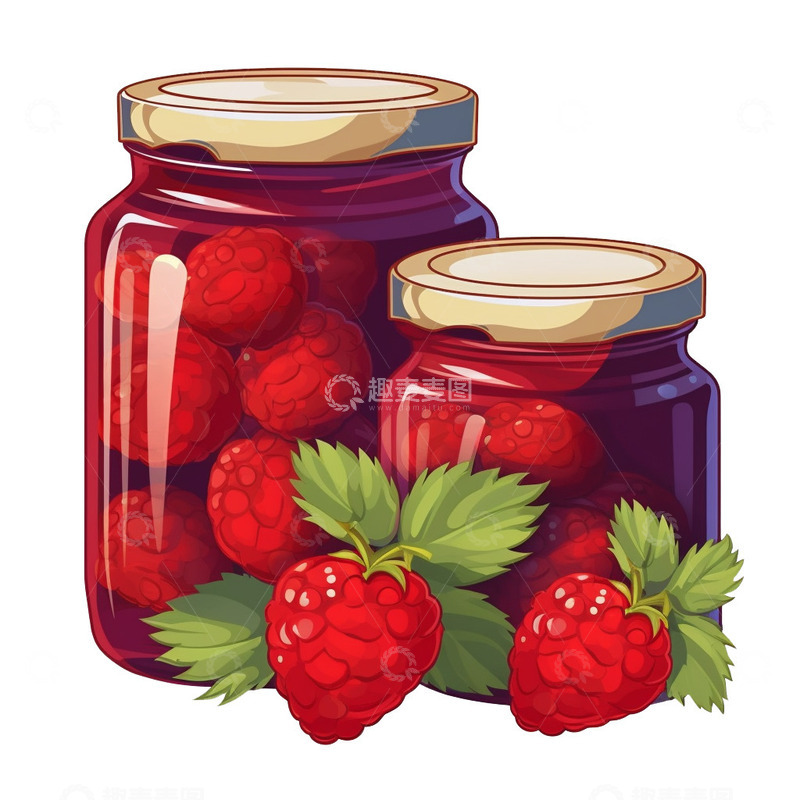 高清大图下载【趣麦麦图】草莓树莓果酱罐头素材