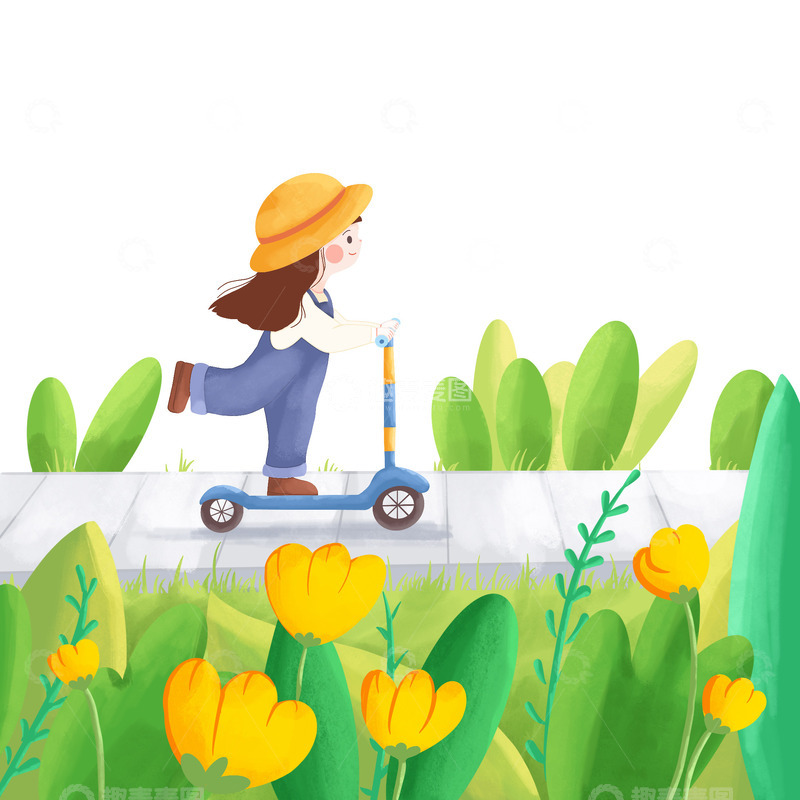 春游踏青春天户外运动郊游绿色手绘卡通