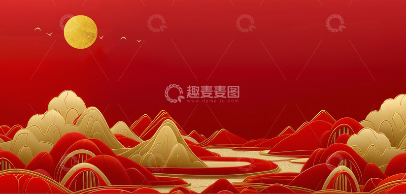 高清大图下载【趣麦麦图】大气现代山水鎏金背景素材