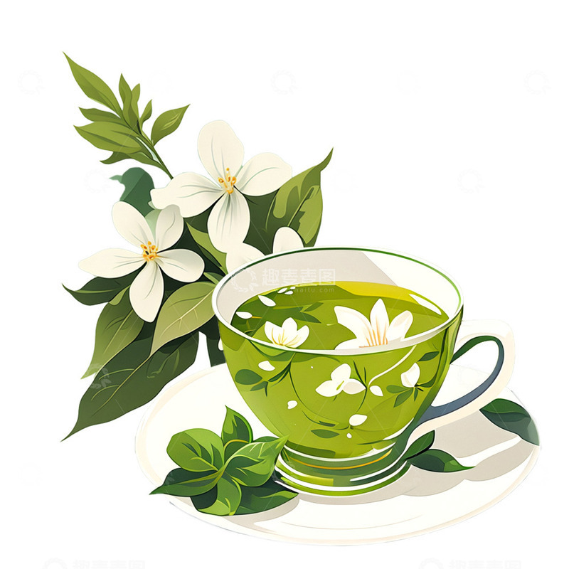 高清大图下载【趣麦麦图】春茶茶杯茉莉花茶