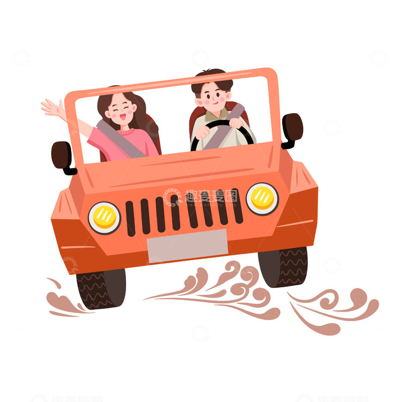 交通工具结合春游人物自驾