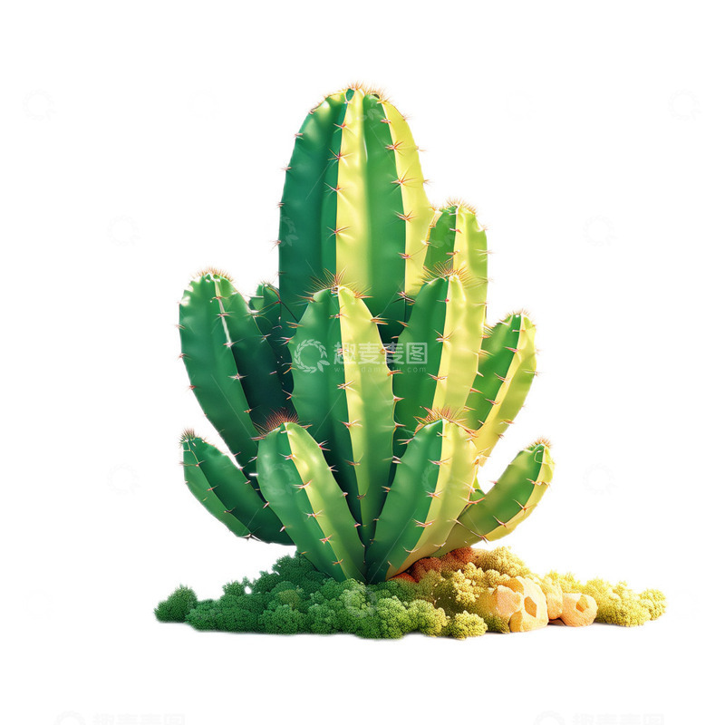 高清大图下载【趣麦麦图】3D立体卡通仙人掌盆栽刺