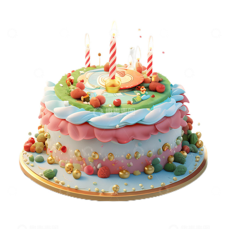 高清大图下载【趣麦麦图】3D立体卡通生日蛋糕祝福甜品蜡烛