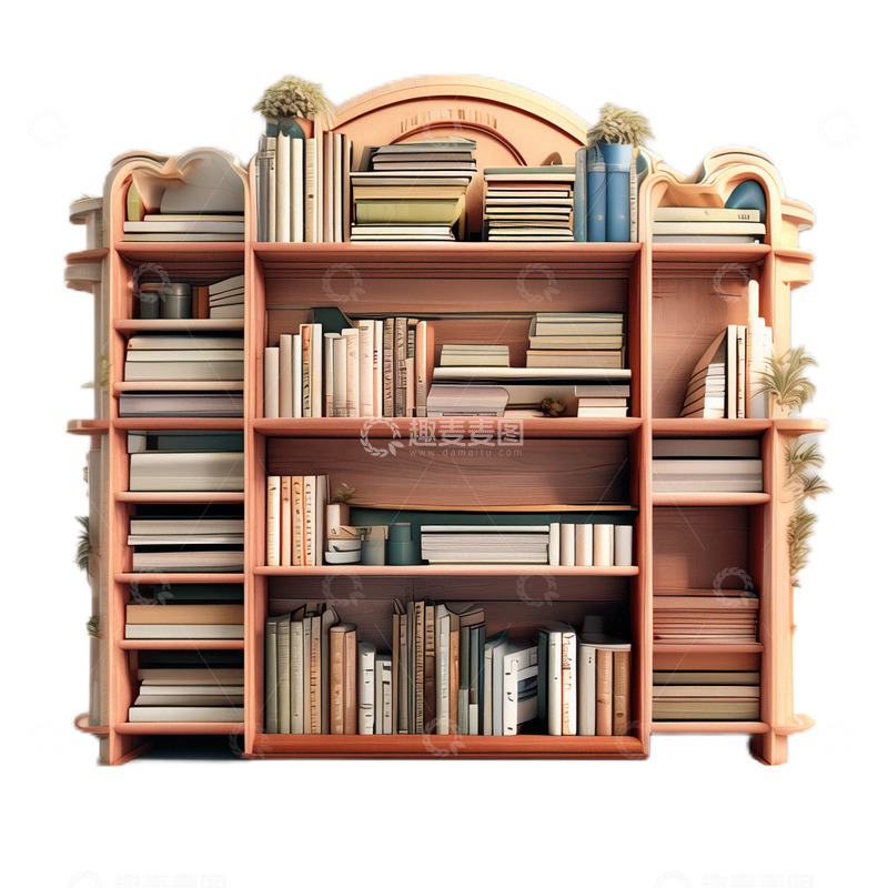 高清大图下载【趣麦麦图】3D立体卡通木质书架书柜