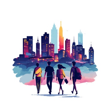 创意都市旅游购物插画