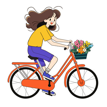 郊游踏青交通工具结合春游人物手绘