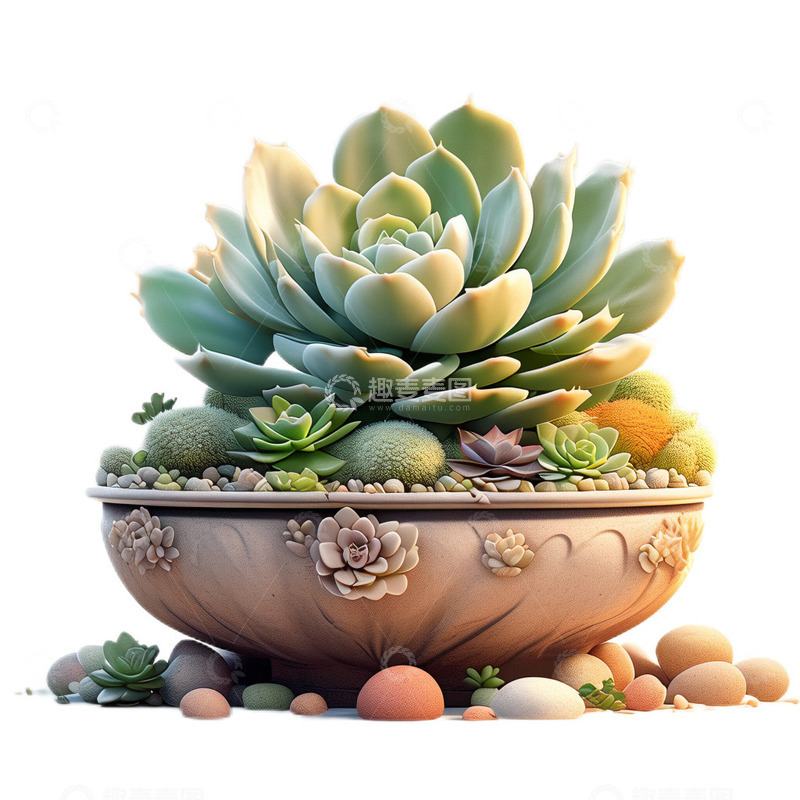 高清大图下载【趣麦麦图】3D立体卡通可爱植物多肉盆栽