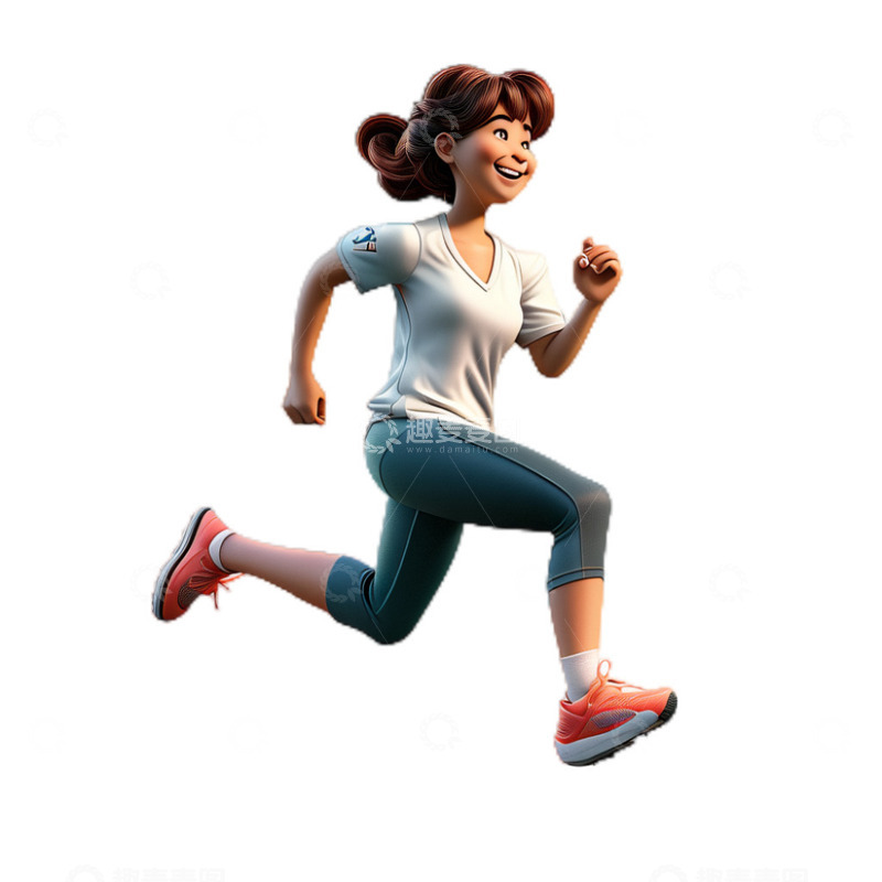 高清大图下载【趣麦麦图】3D立体卡通人物跑步奔跑女孩