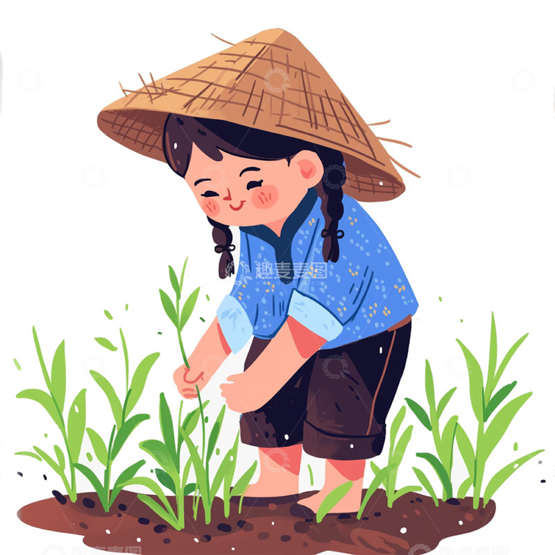 高清大图下载【趣麦麦图】戴草帽的女孩农耕场景素材