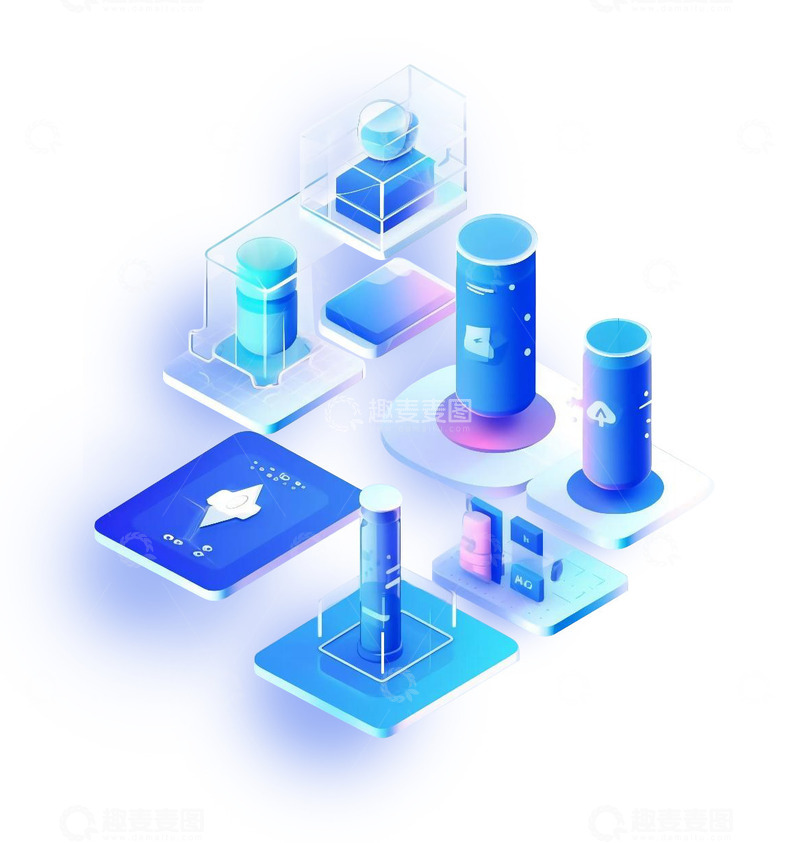 高清大图下载【趣麦麦图】大数据可视化企业蓝白色3D图标icon