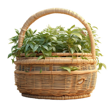 3D立体卡通竹编篮子植物