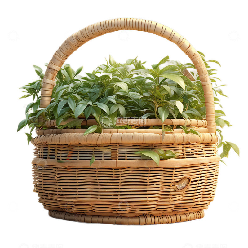 高清大图下载【趣麦麦图】3D立体卡通竹编篮子植物