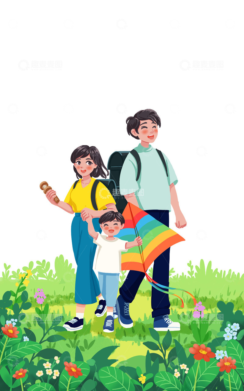 家人郊游踏青出游春游场景