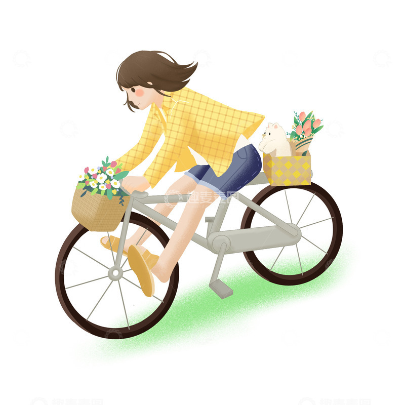 骑单车女孩春游