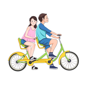 交通工具结合春游人物双人