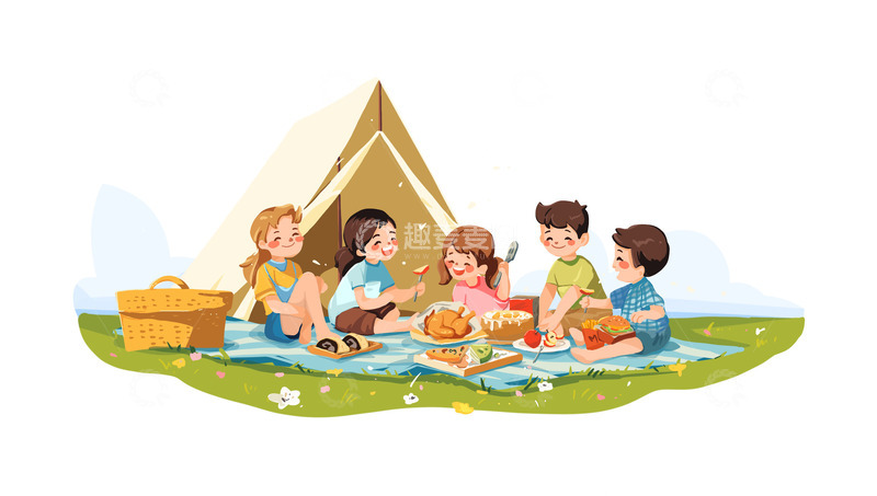 春天出游郊游学生帐篷野餐草地