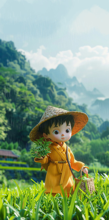 清新谷雨场景下雨天