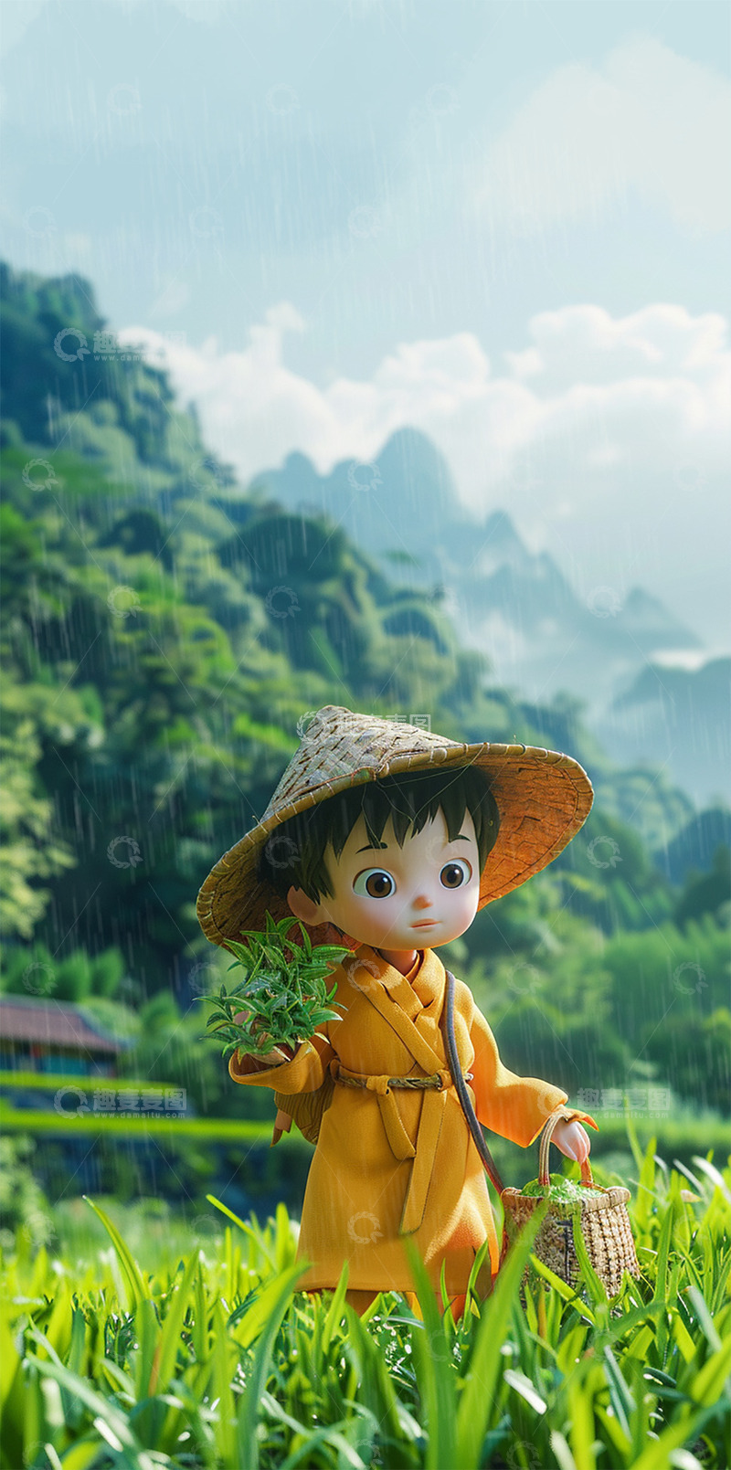 高清大图下载【趣麦麦图】清新谷雨场景下雨天