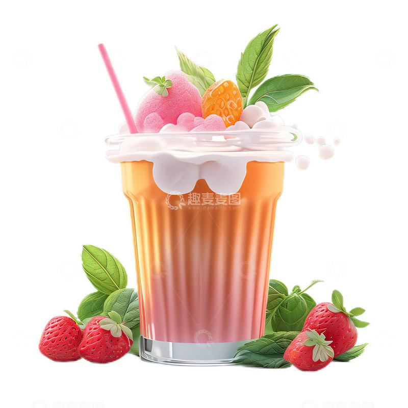 高清大图下载【趣麦麦图】3D立体卡通草莓圣代甜点雪糕