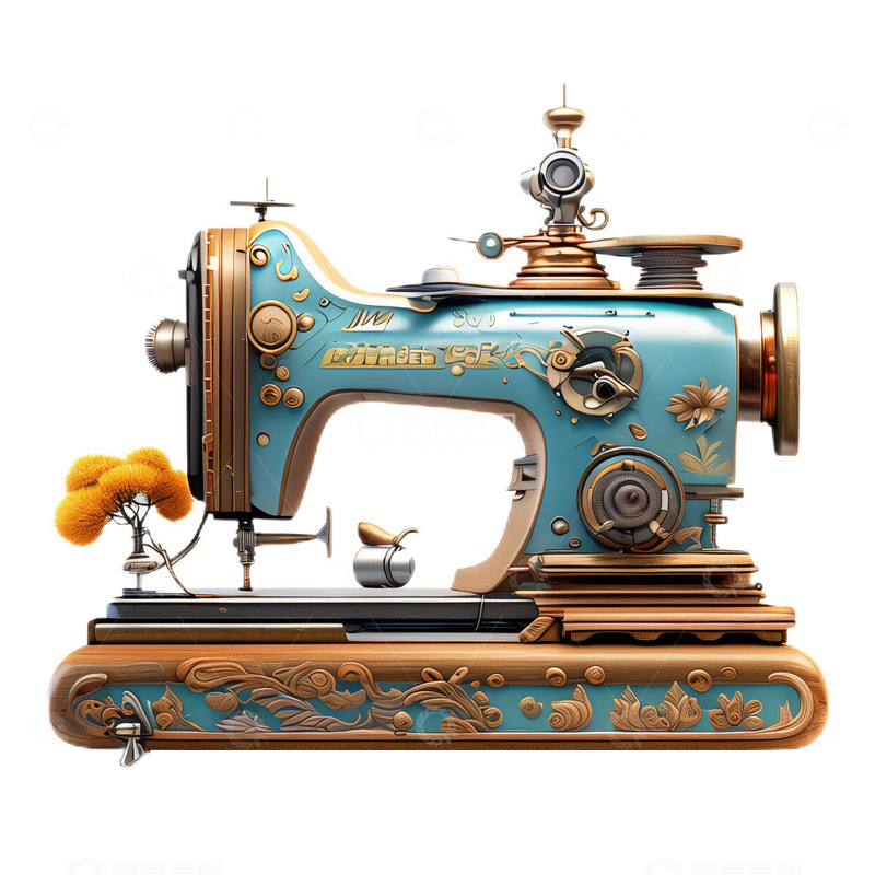 高清大图下载【趣麦麦图】3D立体卡通金属缝纫机复古